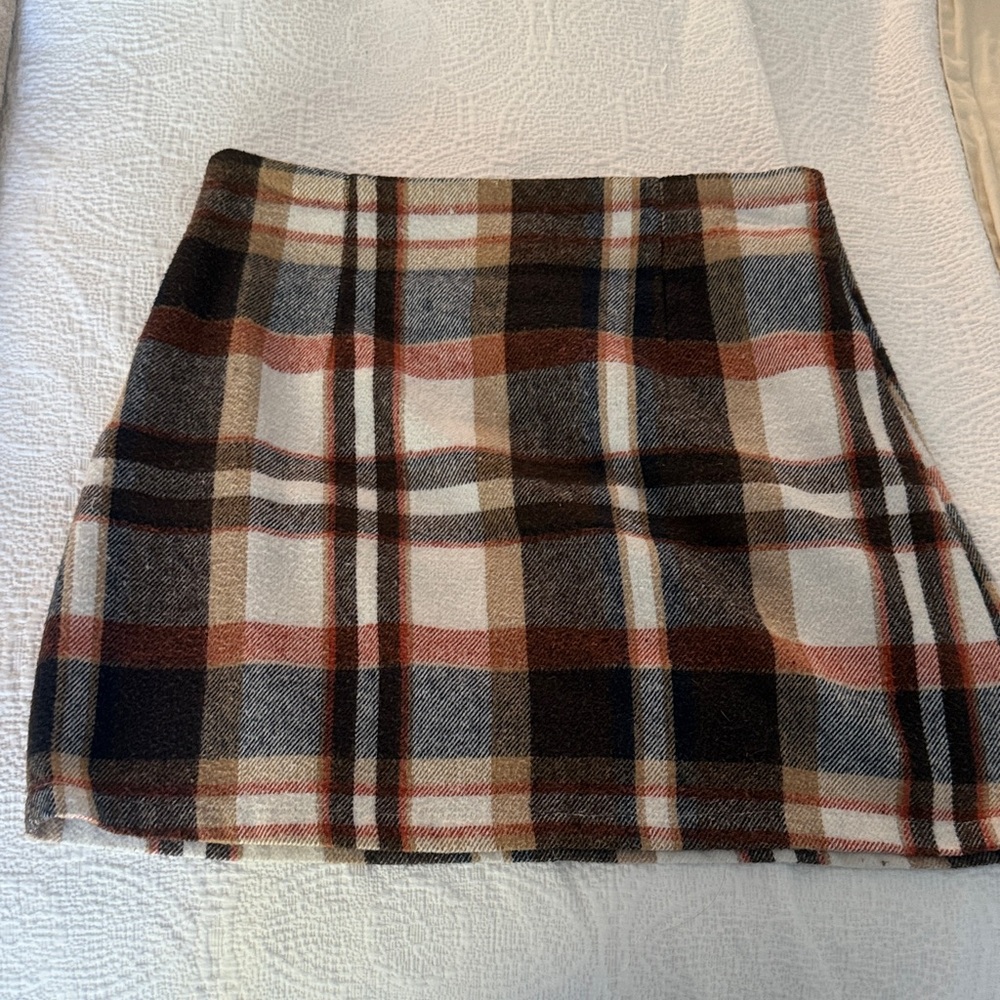 SHEIN Plaid A-Line Skirt - Brown, Black, and Cream